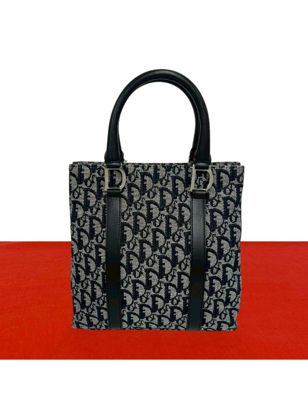 Dior Trotter Pattern Canvas Leather Handbag Mini Tote Black